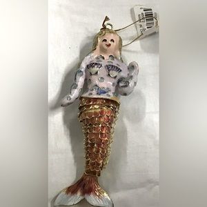 Ornament Victorian Enameling orange mermaid hinged tail 158104A